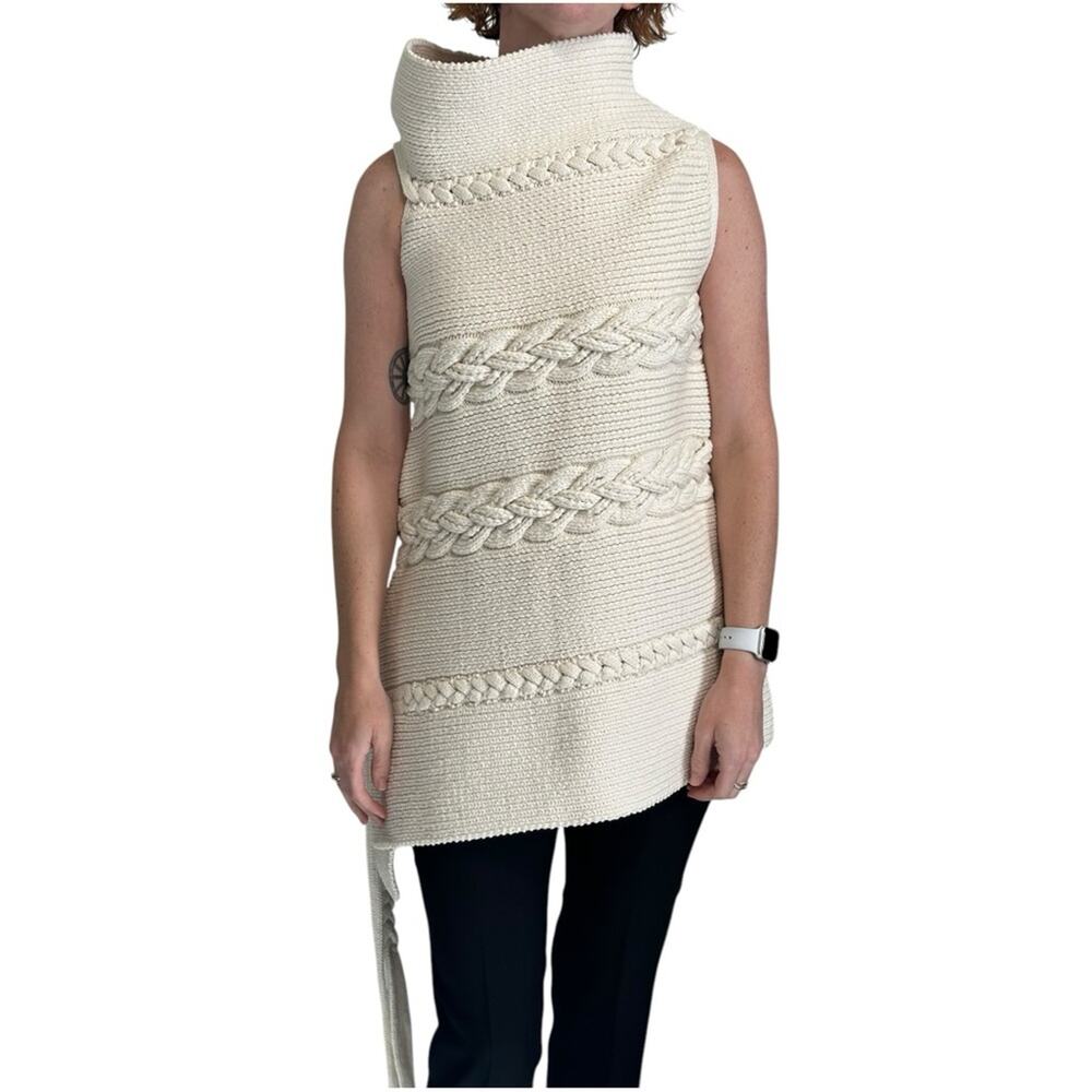 rare The Row Ivory Chunky Knit Tunic Sweater Size XS/S Sleeveless Asymmetrical
